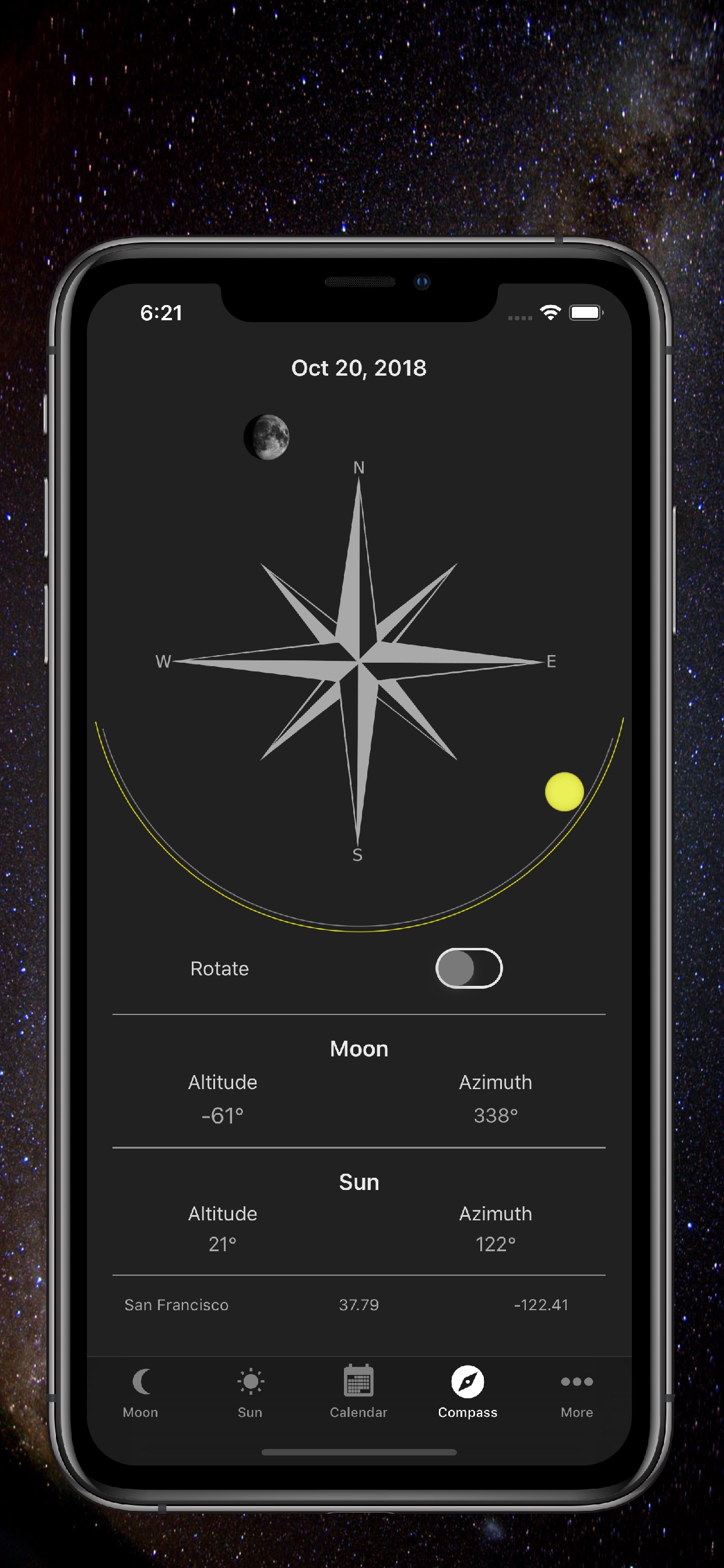 Moon Phase Calendar & Compass