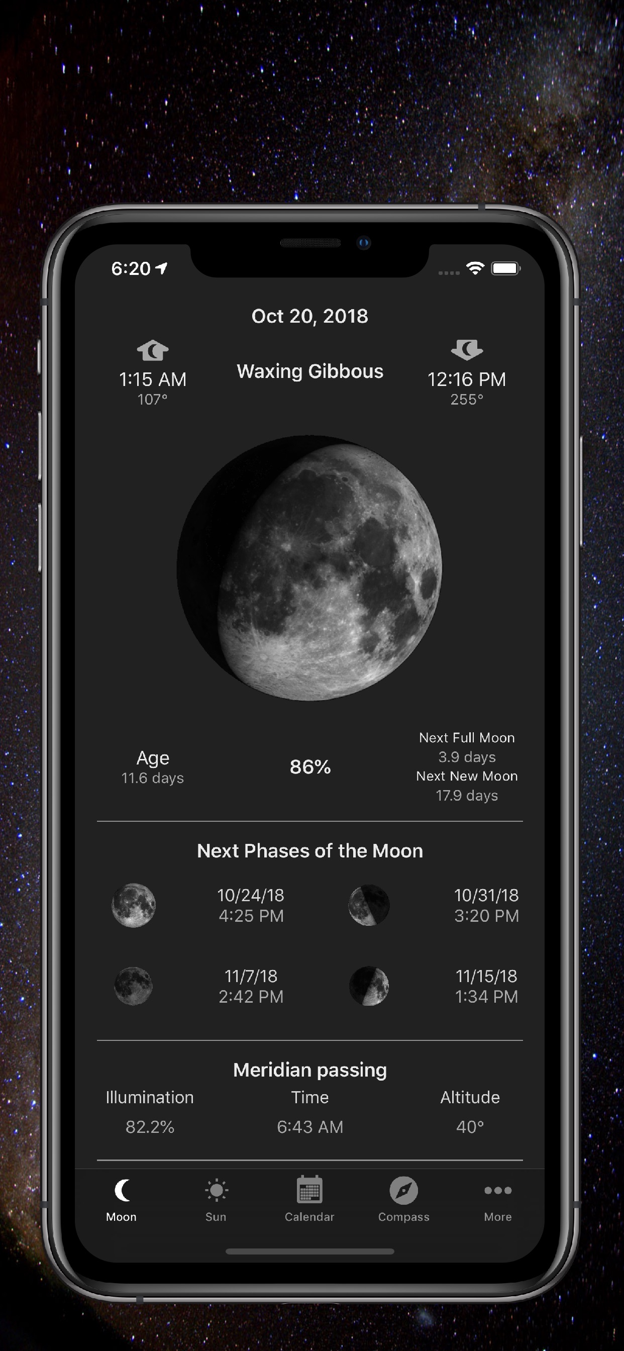 Moon Phase Calendar & Compass fos iOS